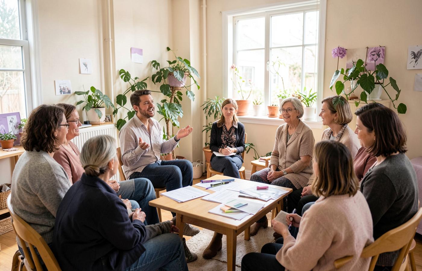 Community members seated in a circle during a wellness education workshop